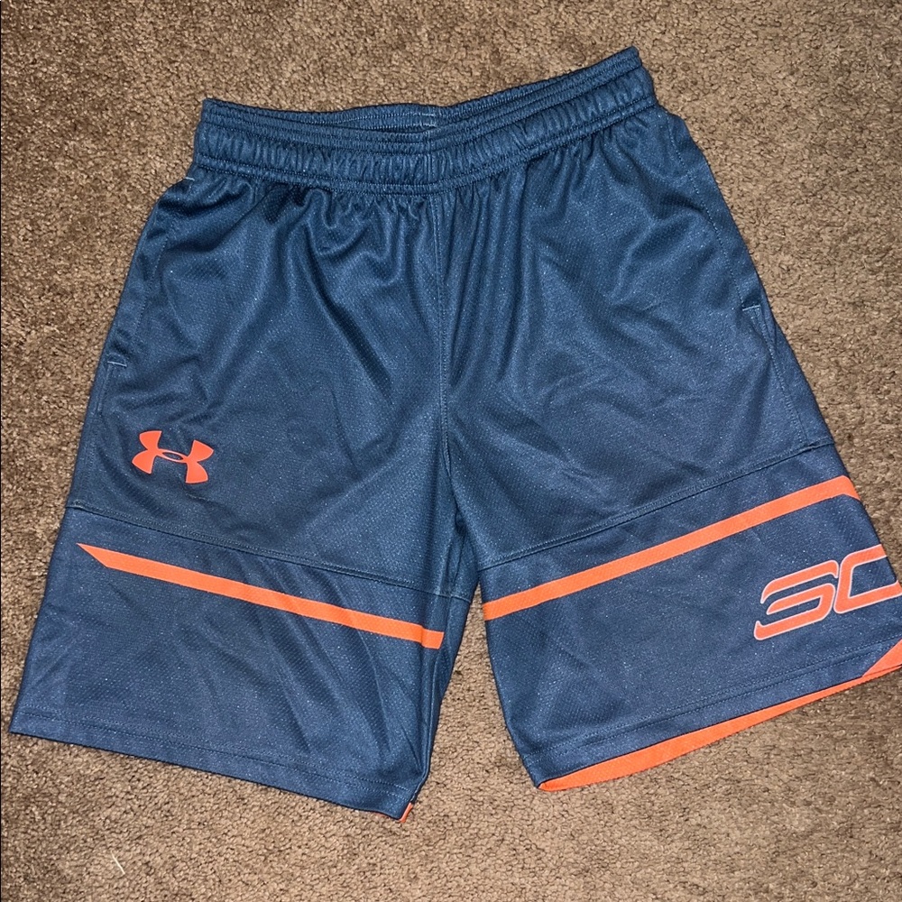 UA Curry Boys “I Can Do All Things” Basketball Shorts | Blue & Orange YMD